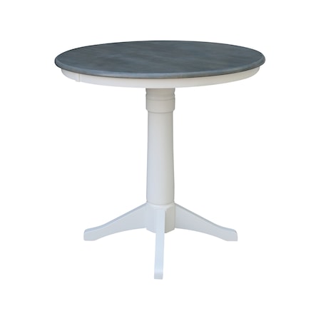 International Concepts Round 36 in Rd Top Pedestal Table, Bar Ht, White/Heather Gray, 36 in W, 36 in L, 41.9 in H, Wood K05-36RT-27B-6B-2